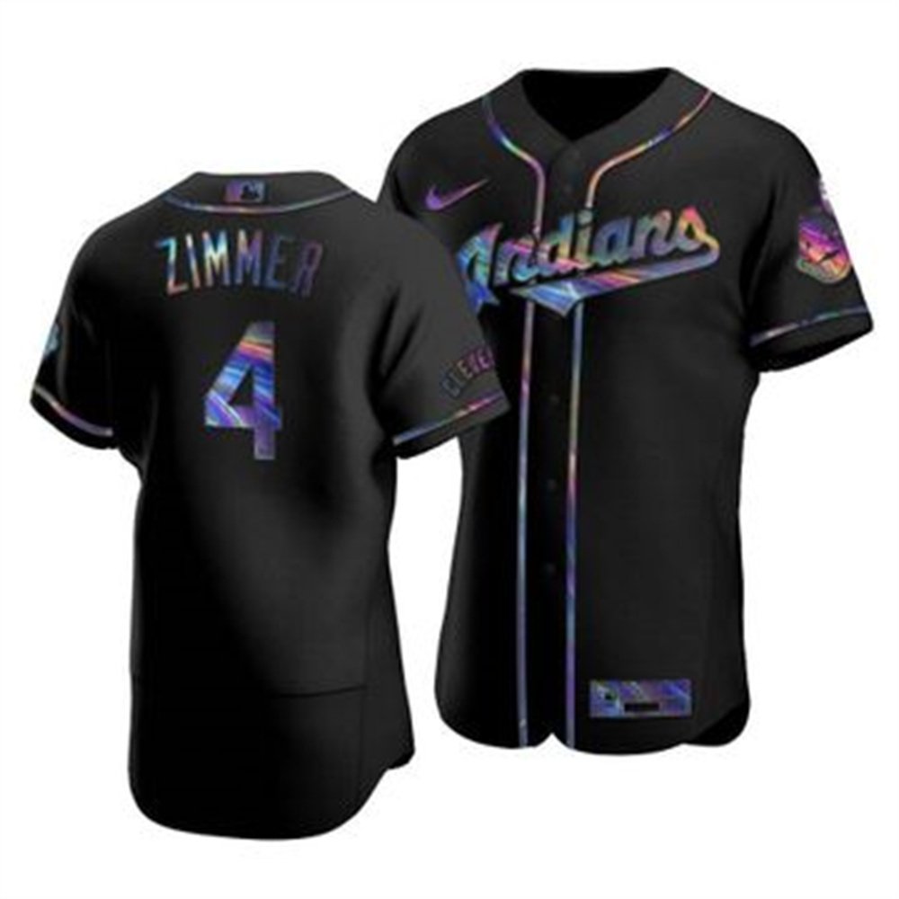 Cleveland Indians #4 Bradley Zimmer Men's Nike Iridescent Holographic Collection MLB Jersey - Black Cleveland Indians #4 Bradley Zimmer Men's Nike Iridescent Holographic Collection MLB Jersey - Black