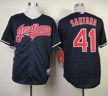 Cleveland Indians #41 Carlos Santana Navy Blue Cool Base Stitched Baseball Jersey