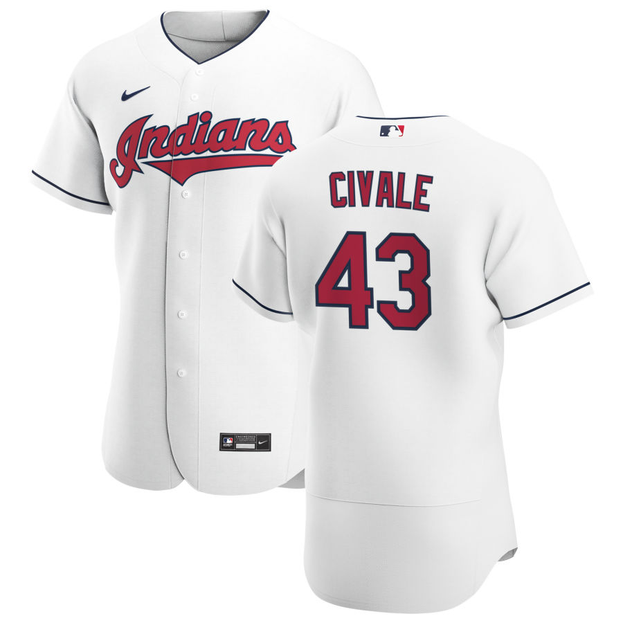Cleveland Indians #43 Aaron Civale Men's Nike White Home 2020 Authentic Team MLB Jersey Cleveland Indians #43 Aaron Civale Men's Nike White Home 2020 Authentic Team MLB Jersey