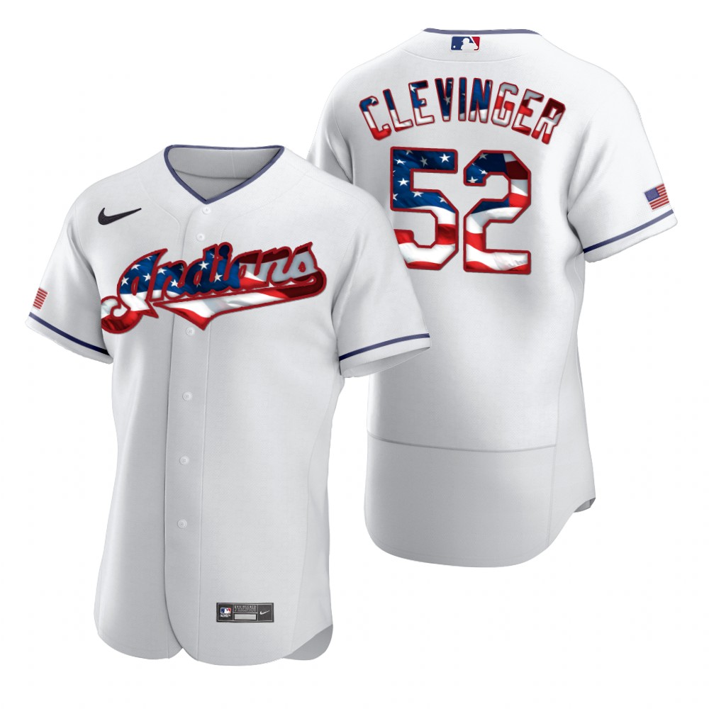 Cleveland Indians #52 Mike Clevinger Men's Nike White Fluttering USA Flag Limited Edition Authentic MLB Jersey Cleveland Indians #52 Mike Clevinger Men's Nike White Fluttering USA Flag Limited Edition Authentic MLB Jersey