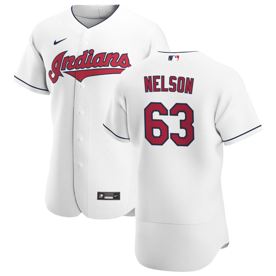 Cleveland Indians #63 Kyle Nelson Men's Nike White Home 2020 Authentic Team MLB Jersey Cleveland Indians #63 Kyle Nelson Men's Nike White Home 2020 Authentic Team MLB Jersey