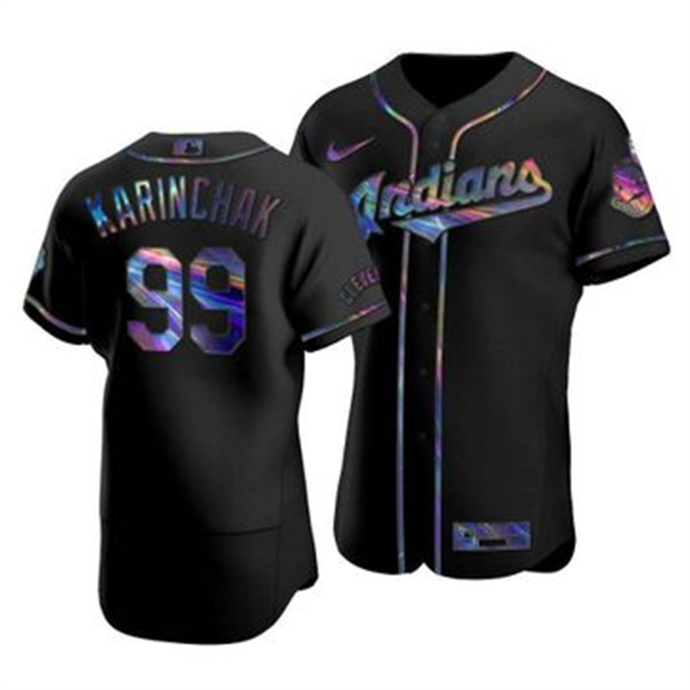 Cleveland Indians #99 James Karinchak Men's Nike Iridescent Holographic Collection MLB Jersey - Black Cleveland Indians #99 James Karinchak Men's Nike Iridescent Holographic Collection MLB Jersey - Black