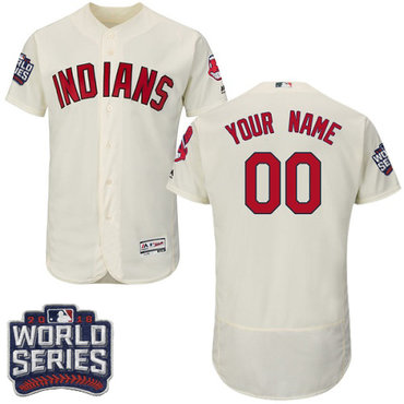 Cleveland Indians Cream World Series Men's Customized Flexbase Jersey Cleveland Indians Cream World Series Men's Customized Flexbase Jersey