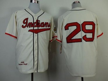 Cleveland Indians Mitchell and Ness 1948 #29 Satchel Paige Cream Throwback Jersey