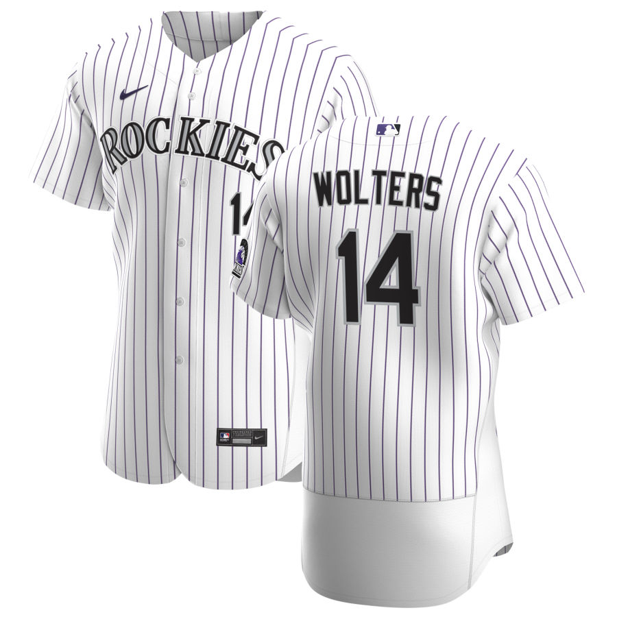 Colorado Rockies #14 Tony Wolters Men's Nike White Home 2020 Authentic Player MLB Jersey Colorado Rockies #14 Tony Wolters Men's Nike White Home 2020 Authentic Player MLB Jersey