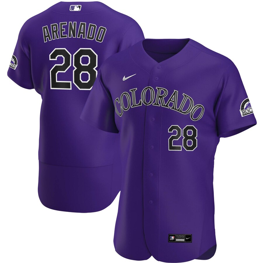 Colorado Rockies #28 Nolan Arenado Men's Nike Purple Alternate 2020 Authentic Player MLB Jersey Colorado Rockies #28 Nolan Arenado Men's Nike Purple Alternate 2020 Authentic Player MLB Jersey