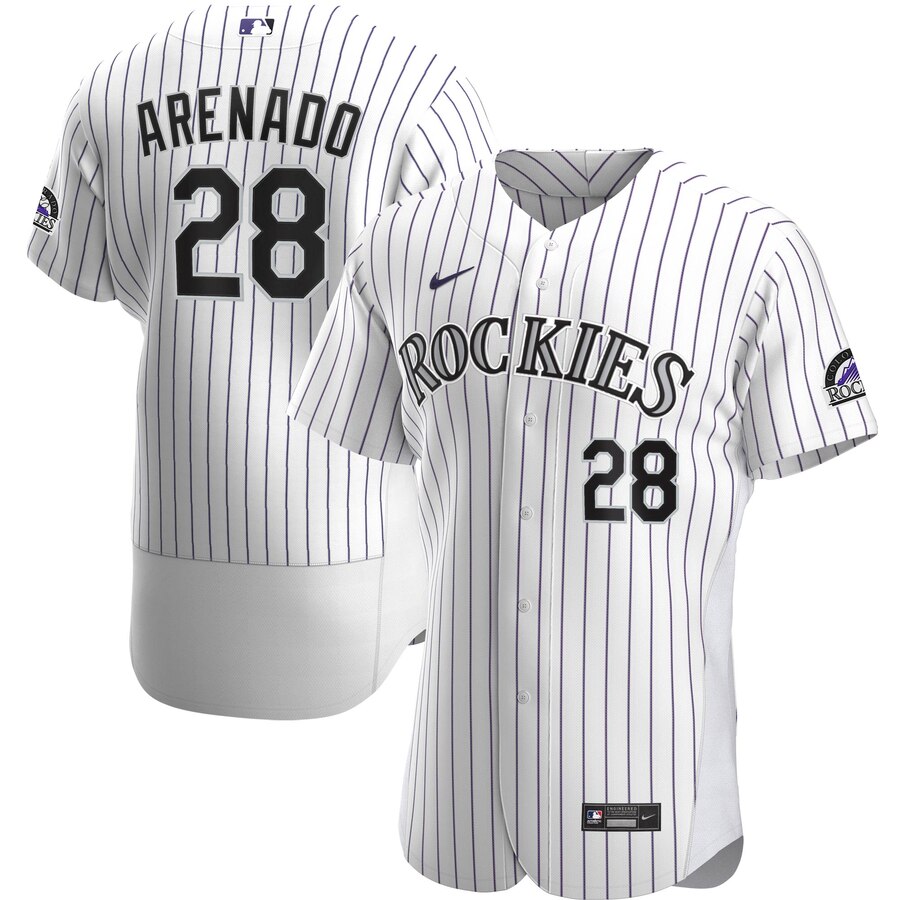 Colorado Rockies #28 Nolan Arenado Men's Nike White Home 2020 Authentic Player MLB Jersey Colorado Rockies #28 Nolan Arenado Men's Nike White Home 2020 Authentic Player MLB Jersey