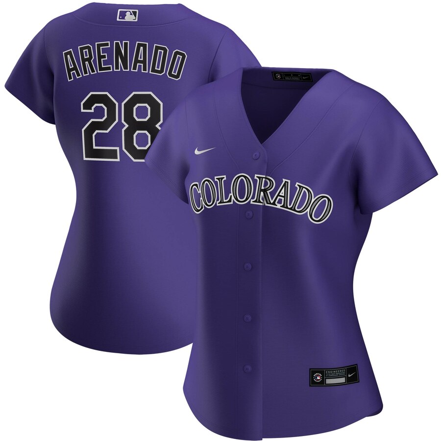 Colorado Rockies #28 Nolan Arenado Nike Women's Alternate 2020 MLB Player Jersey Purple Colorado Rockies #28 Nolan Arenado Nike Women's Alternate 2020 MLB Player Jersey Purple
