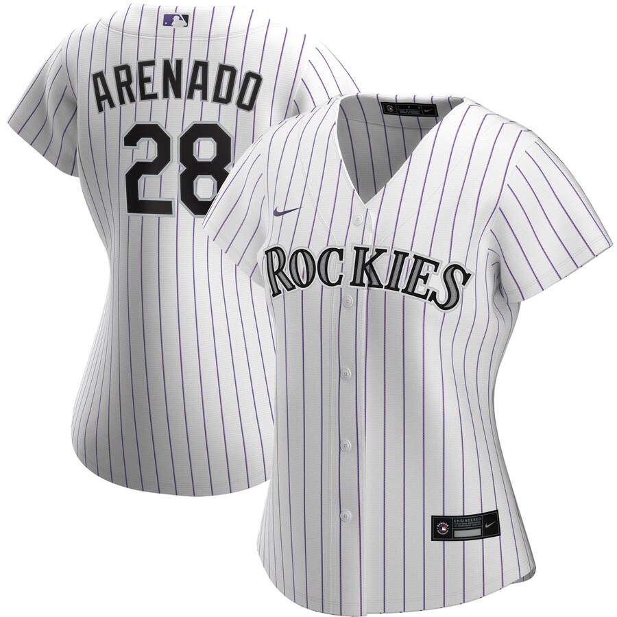 Colorado Rockies #28 Nolan Arenado Nike Women's Home 2020 MLB Player Jersey White Colorado Rockies #28 Nolan Arenado Nike Women's Home 2020 MLB Player Jersey White