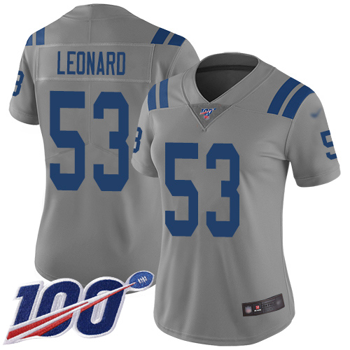 Colts #53 Darius Leonard Gray Women's Stitched Football Limited Inverted Legend 100th Season Jersey Colts #53 Darius Leonard Gray Women's Stitched Football Limited Inverted Legend 100th Season Jersey