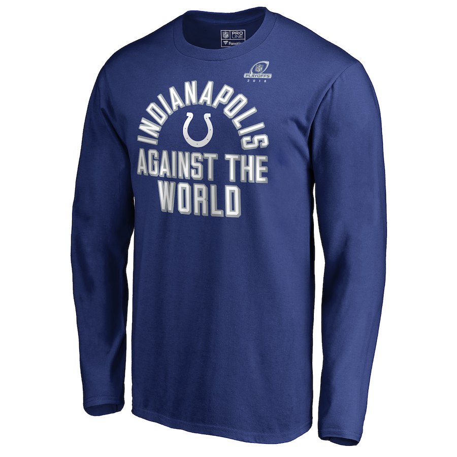Colts Blue 2018 NFL Playoffs Against The World Men's Long Sleeve T-Shirt Colts Blue 2018 NFL Playoffs Against The World Men's Long Sleeve T-Shirt