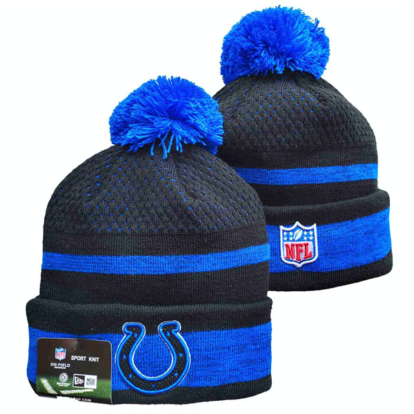 Colts Team Logo Black And Royal Pom Cuffed Knit Hat YD