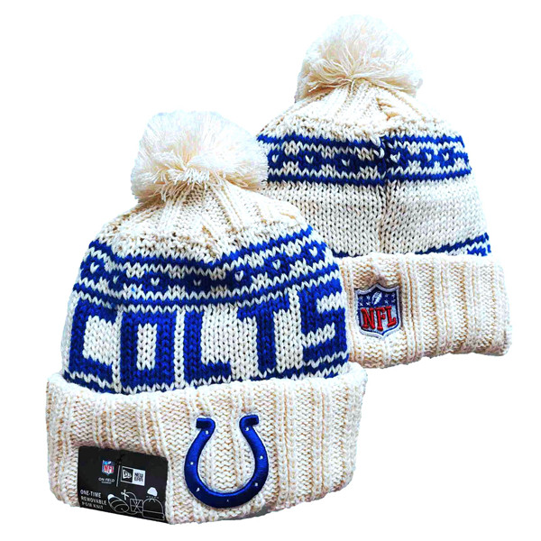 Colts Team Logo Pom Cuffed White Knit Hat  YD