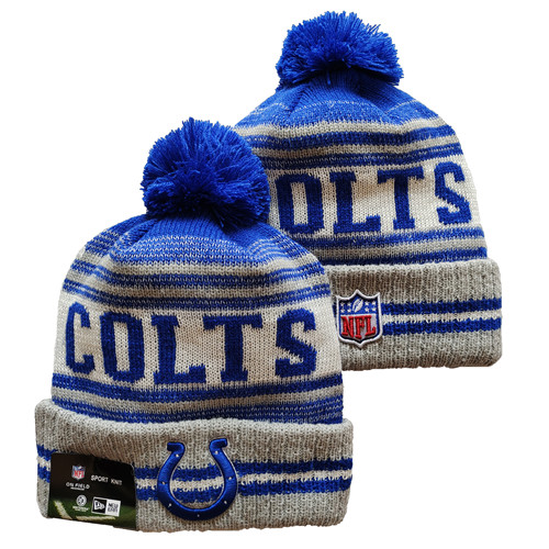 Colts Team Logo Royal And Gray Pom Cuffed Knit Hat YD