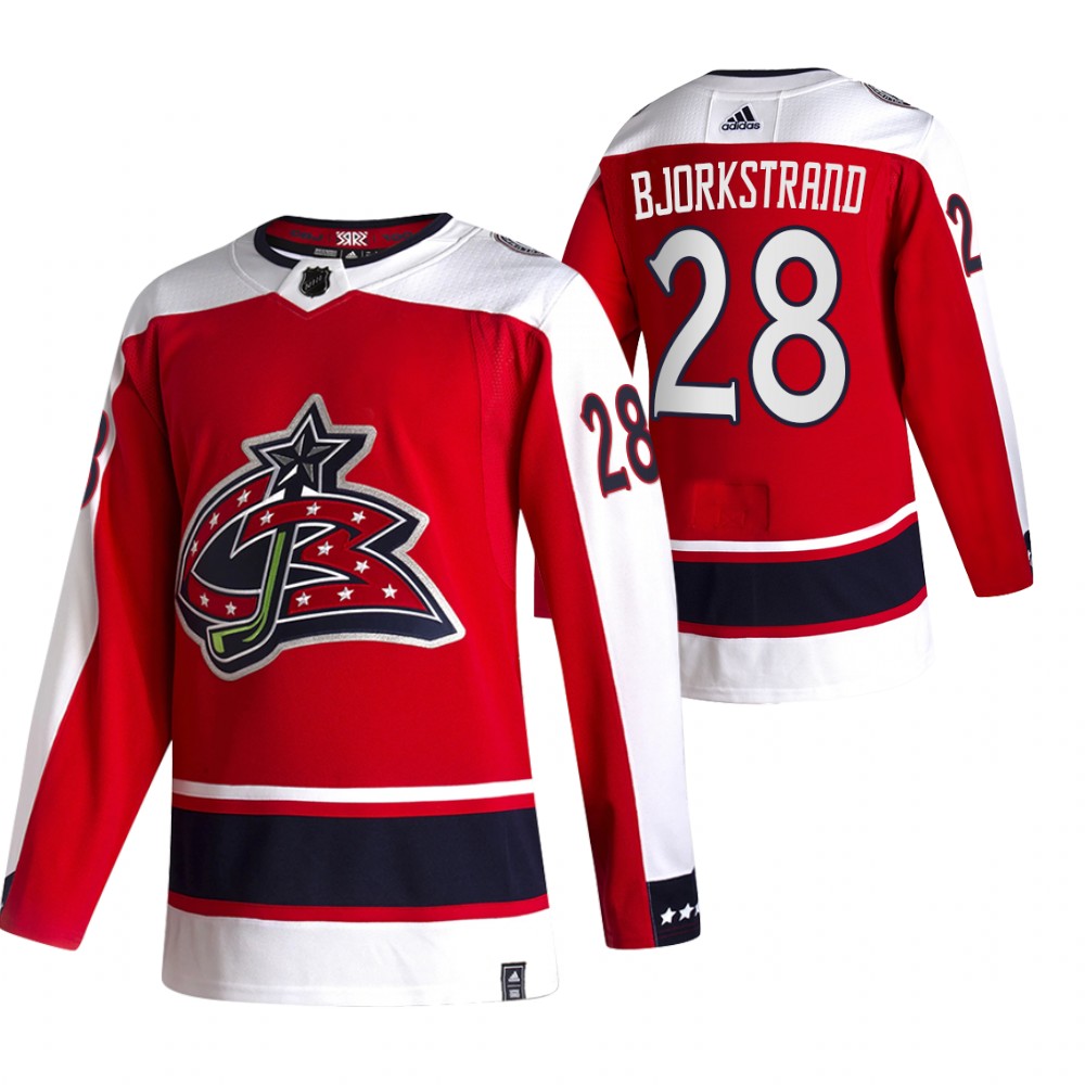 Columbus Blue Jackets #28 Oliver Bjorkstrand Red Men's Adidas 2020-21 Reverse Retro Alternate NHL Jersey Columbus Blue Jackets #28 Oliver Bjorkstrand Red Men's Adidas 2020-21 Reverse Retro Alternate NHL Jersey