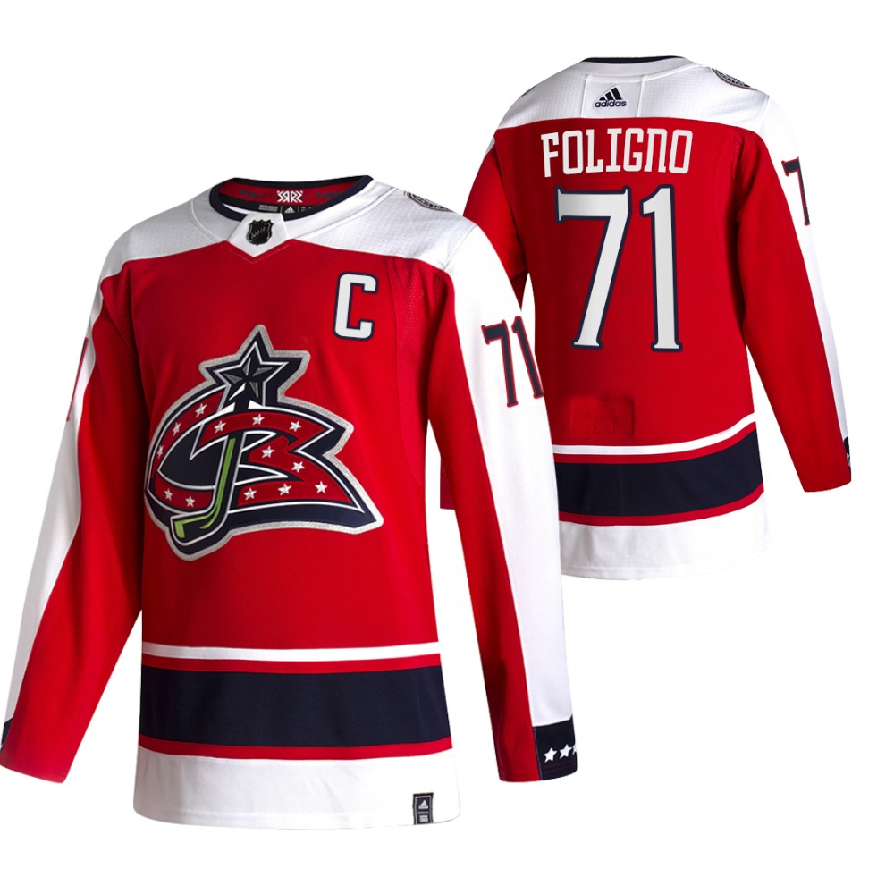Columbus Blue Jackets #71 Nick Foligno Red Men's Adidas 2020-21 Reverse Retro Alternate NHL Jersey Columbus Blue Jackets #71 Nick Foligno Red Men's Adidas 2020-21 Reverse Retro Alternate NHL Jersey