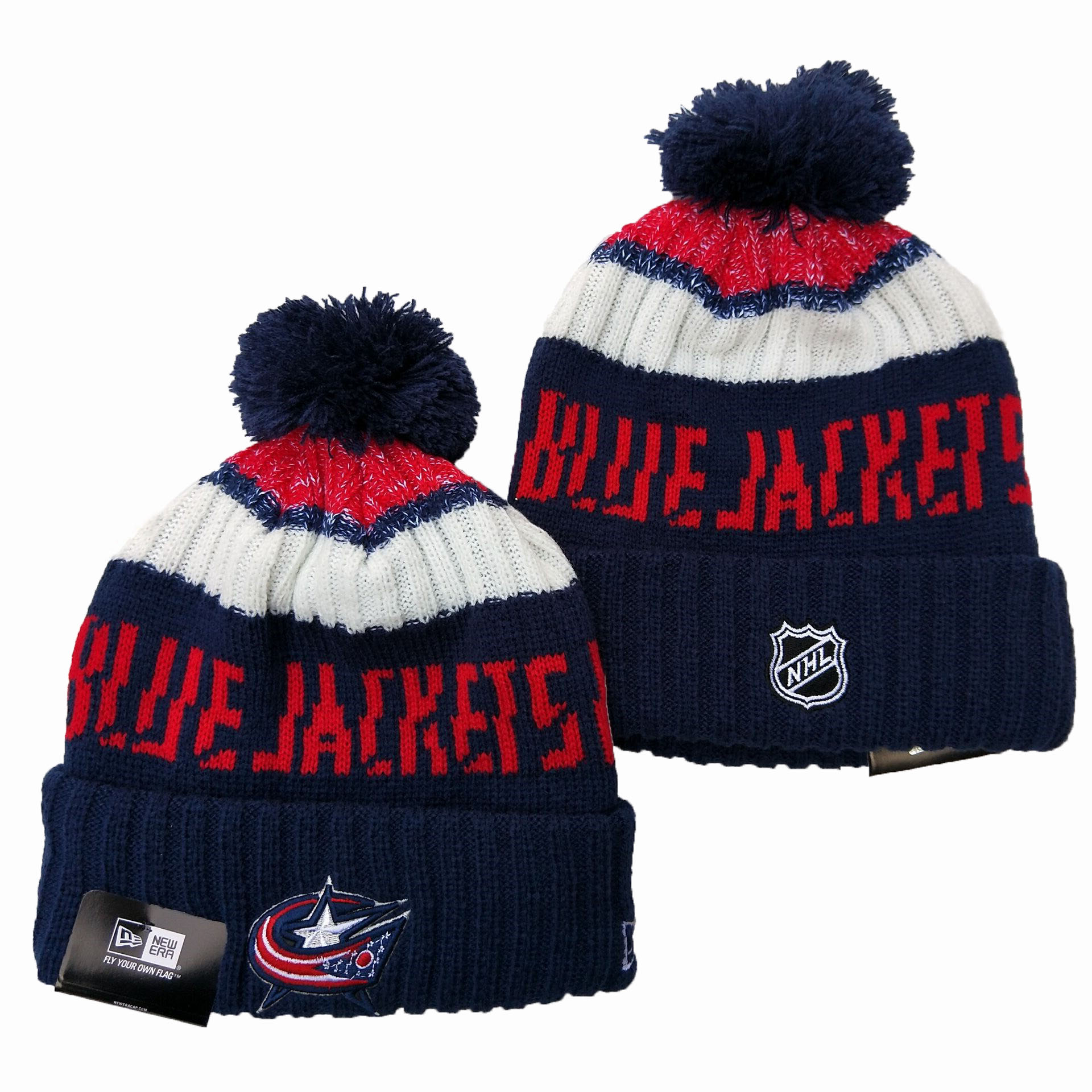 Columbus Blue Jackets Team Logo Black Pom Knit Hat YD