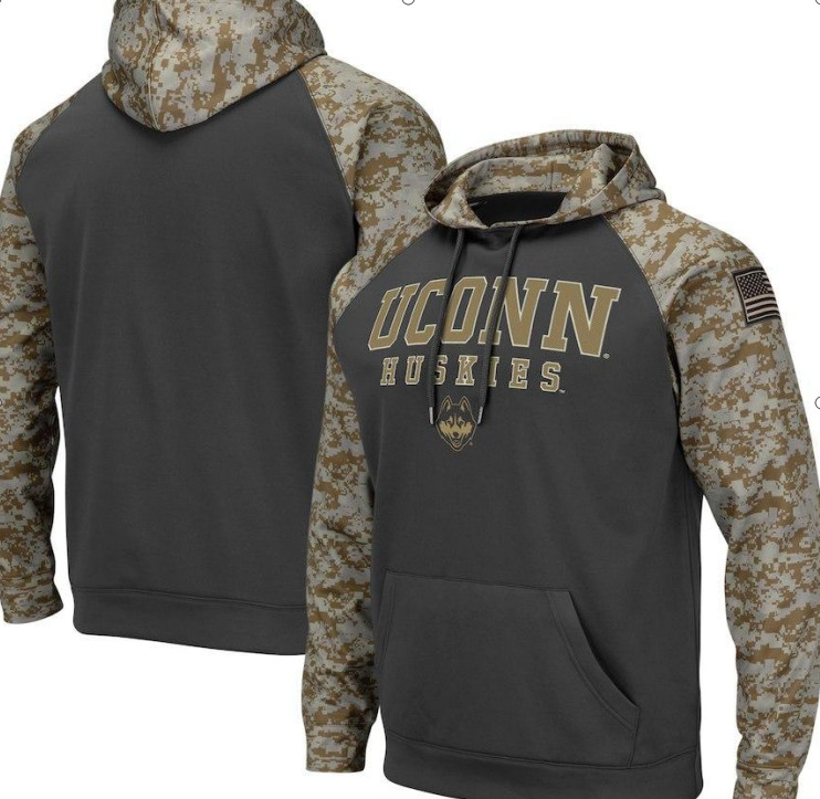 Connecticut Huskies Gray Camo Men's Pullover Hoodie Connecticut Huskies Gray Camo Men's Pullover Hoodie