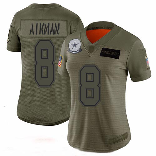 Cowboys #8 Troy Aikman Camo Women's Stitched Football Limited 2019 Salute to Service Jersey