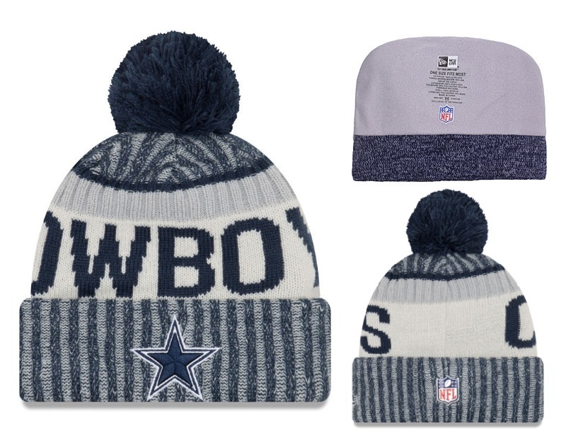 Cowboys Navy 2017 NFL Sideline Pom Knit Hat YD