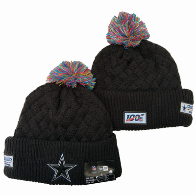 Cowboys Team Logo Black 100th Season Pom Knit Hat YD