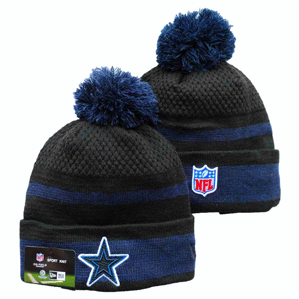 Cowboys Team Logo Black And Blue Pom Cuffed Knit Hat YD