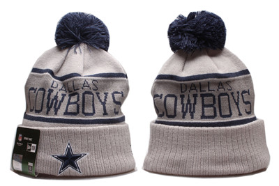 Cowboys Team Logo Gray Wordmark Cuffed Pom Knit Hat YP