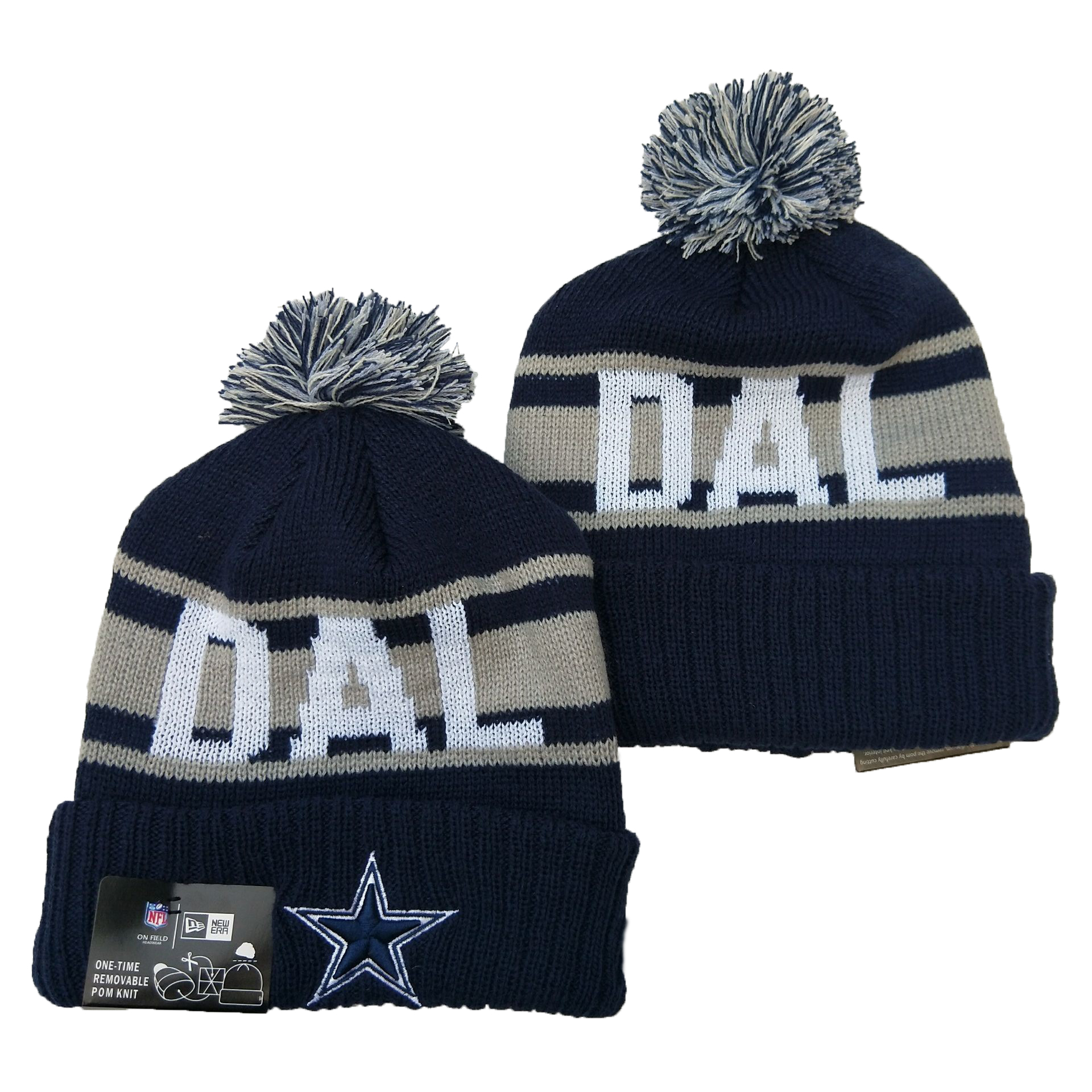 Cowboys Team Logo Navy Pom Knit Hat YD