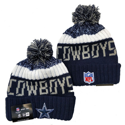Cowboys Team Logo Navy Pom Knit Hat YD
