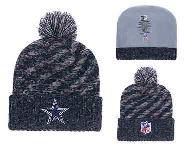 Cowboys Team Logo Navy Stripe Cuffed Pom Knit Hat YD