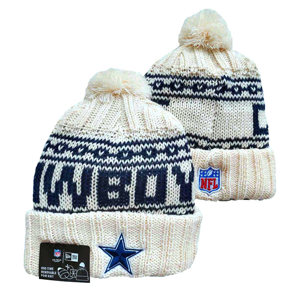 Cowboys Team Logo Pom Cuffed White Knit Hat  YD