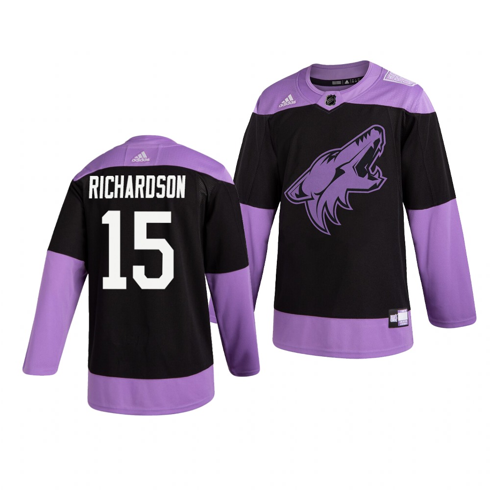 Coyotes 15 Brad Richardson Black Purple Hockey Fights Cancer Adidas Jersey Coyotes 15 Brad Richardson Black Purple Hockey Fights Cancer Adidas Jersey