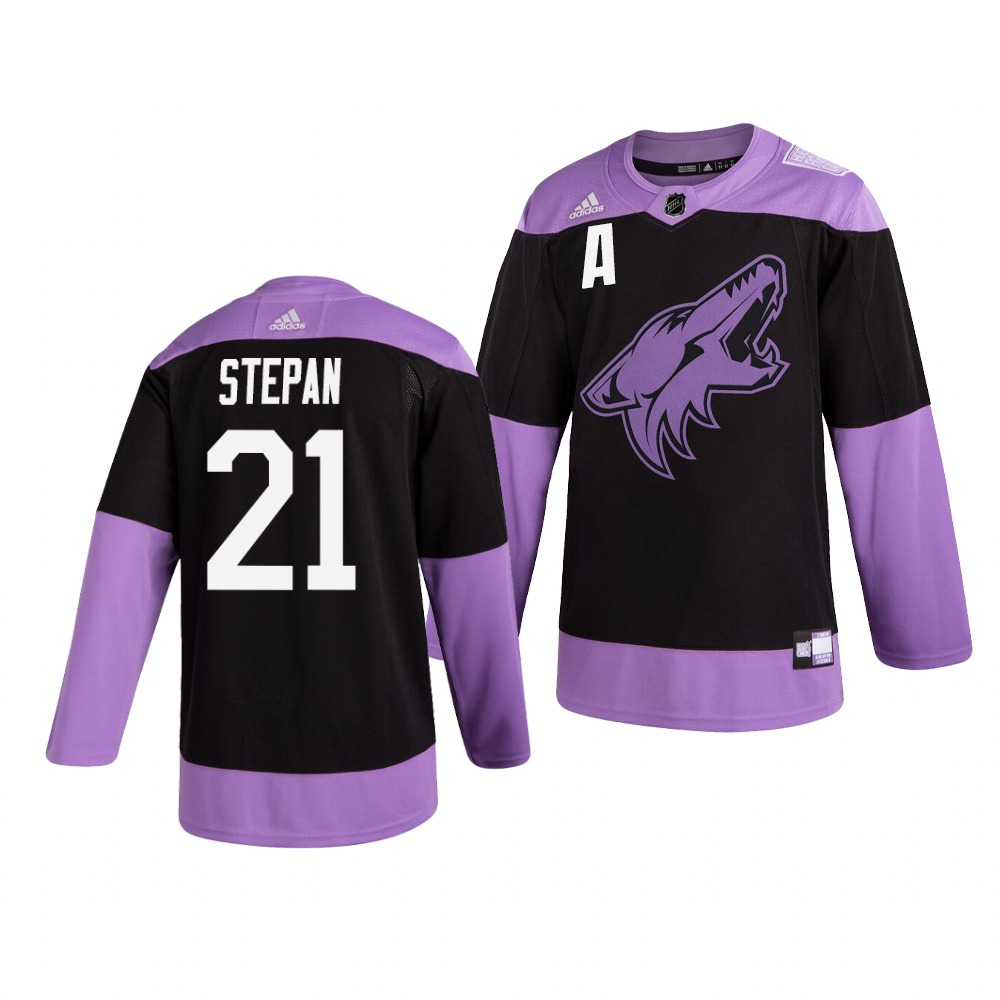 Coyotes 21 Derek Stepan Black Purple Hockey Fights Cancer Adidas Jersey Coyotes 21 Derek Stepan Black Purple Hockey Fights Cancer Adidas Jersey