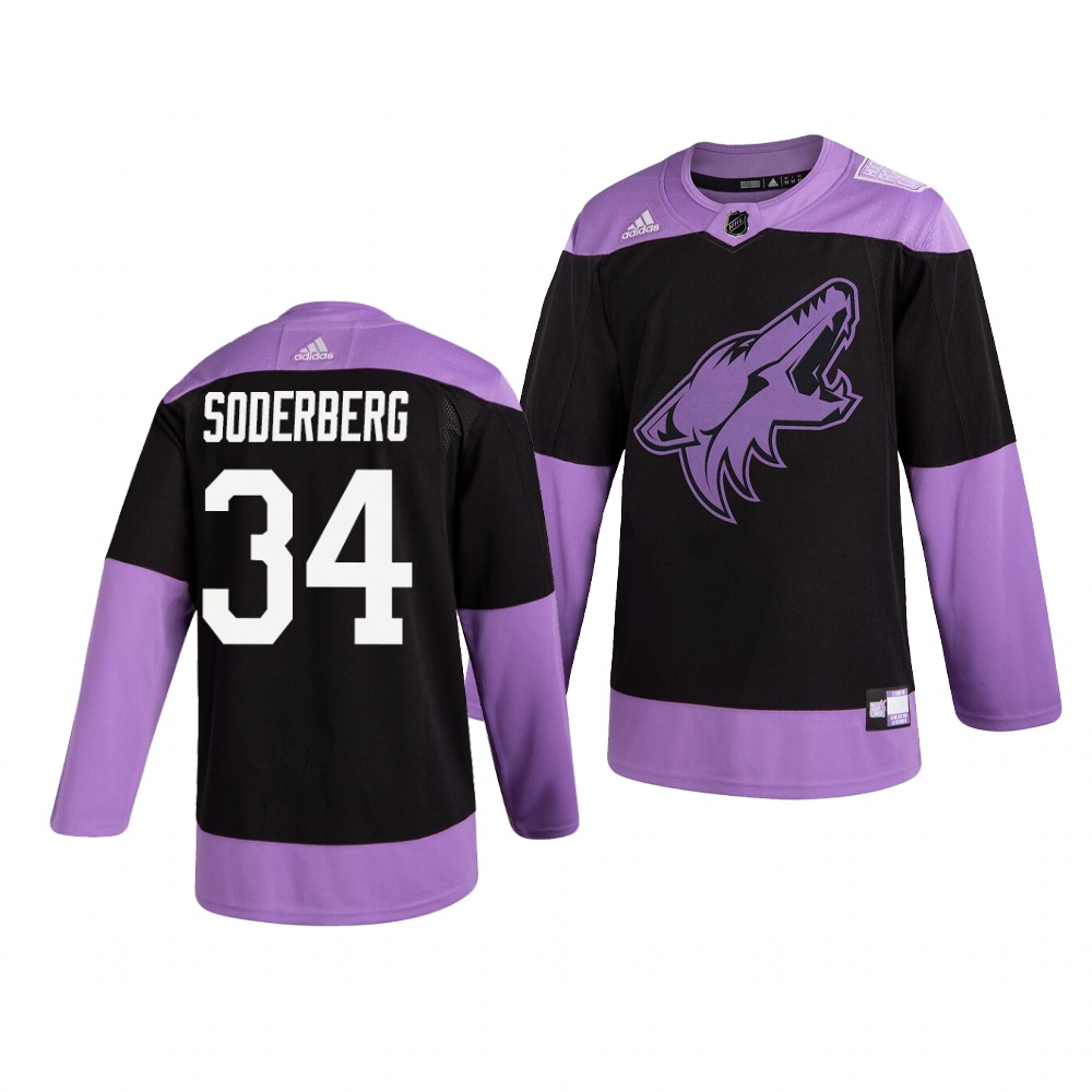 Coyotes 34 Carl Soderberg Black Purple Hockey Fights Cancer Adidas Jersey Coyotes 34 Carl Soderberg Black Purple Hockey Fights Cancer Adidas Jersey