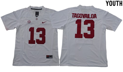 Crimson Tide #13 Tua Tagovailoa White Limited Stitched Youth NCAA Jersey Crimson Tide #13 Tua Tagovailoa White Limited Stitched Youth NCAA Jersey