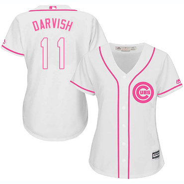 Cubs #11 Yu Darvish White Pink Fashion Women's Stitched MLB Jersey