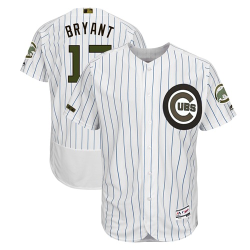 Cubs #17 Kris Bryant White(Blue Strip) Flexbase Authentic Collection 2018 Memorial Day Stitched Baseball Jersey
