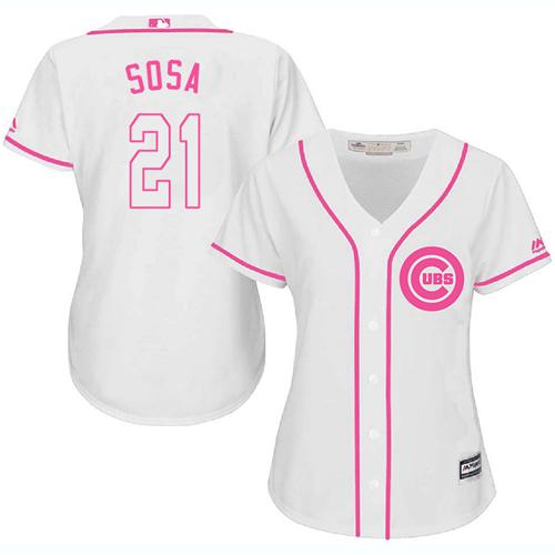 Cubs #21 Sammy Sosa White Pink Fashion Women's Stitched MLB Jersey