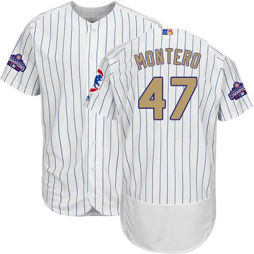 Cubs #47 Miguel Montero White(Blue Strip) Flexbase Authentic 2017 Gold Program Stitched MLB Jersey
