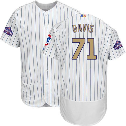 Cubs #71 Wade Davis White(Blue Strip) Flexbase Authentic 2017 Gold Program Stitched MLB Jersey