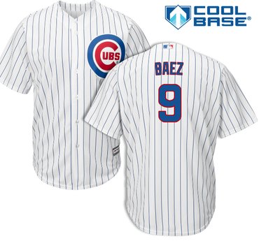 Chicago Cubs #9 Javier Baez White(Blue Strip) Cool Base Stitched MLB Jersey