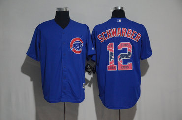 Cubs 12 Kyle Schwarber Blue Team Logo Print Cool Base Jersey