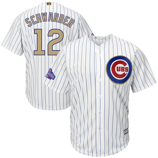 Cubs 12 Kyle Schwarber White World Series Champions Gold Program Cool Base Jersey