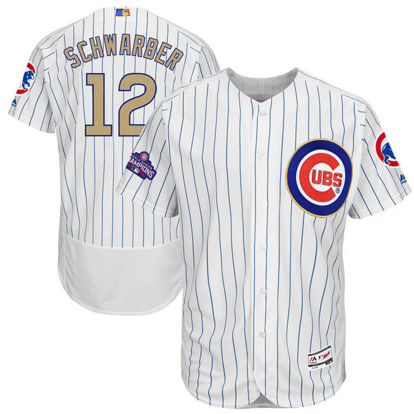 Cubs 12 Kyle Schwarber White World Series Champions Gold Program Flexbase Jersey