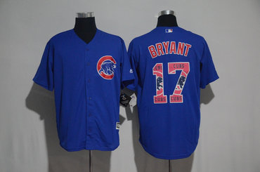 Cubs 17 Kris Bryant Blue Team Logo Print Cool Base Jersey