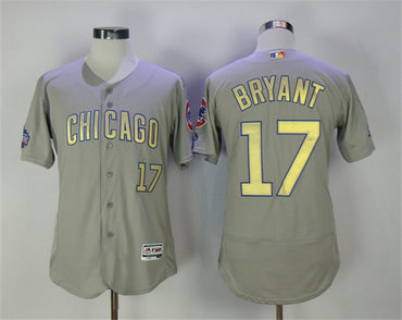 Cubs 17 Kris Bryant Gray World Series Champions Gold Program Flexbase Jersey