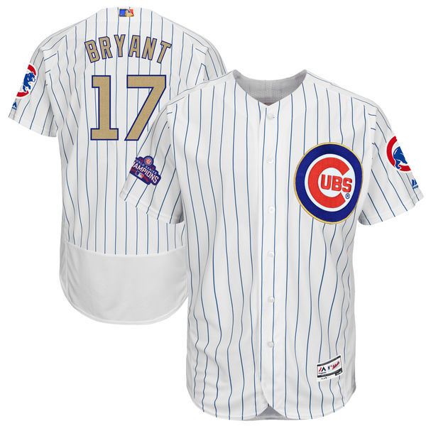 Cubs 17 Kris Bryant White World Series Champions Gold Program Flexbase Jersey