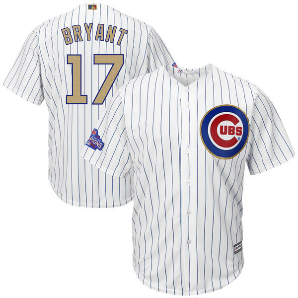 Cubs 17 Kris Bryant White Youth World Series Champions Gold Program Cool Base Jersey