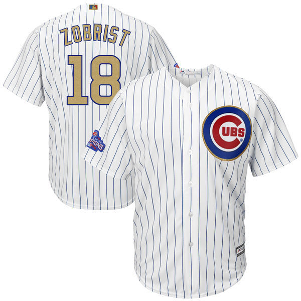 Cubs 18 Ben Zobrist White World Series Champions Gold Program Cool Base Jersey