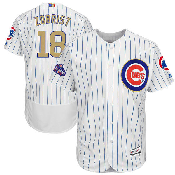 Cubs 18 Ben Zobrist White World Series Champions Gold Program Flexbase Jersey